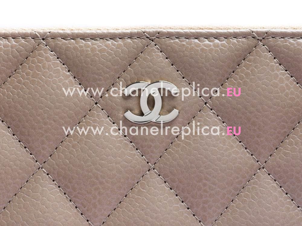 Chanel Caviar CC Logo Long Wallet Cream Silver A58744