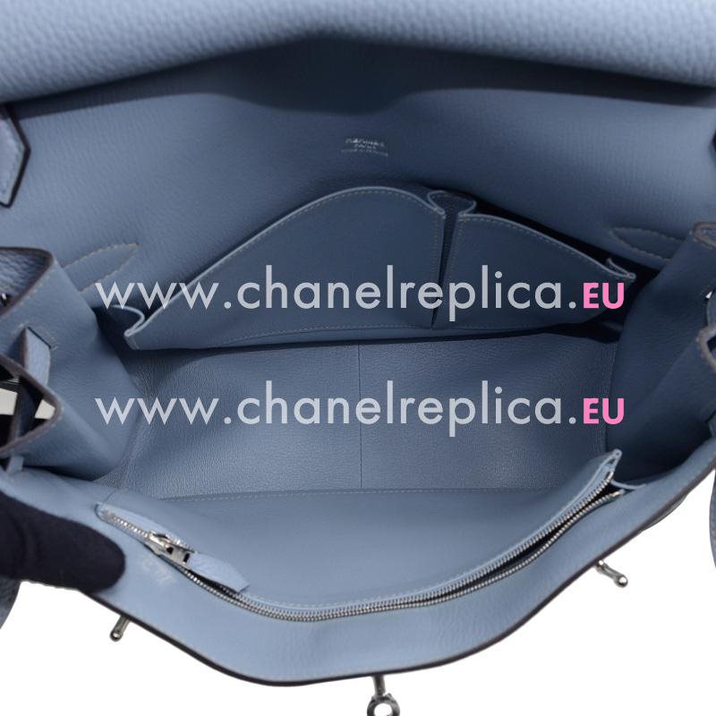 Hermes Jypsière Clemence 28cm Palladium Hardware Shoulder Bag Blue Gray JS34J7TC