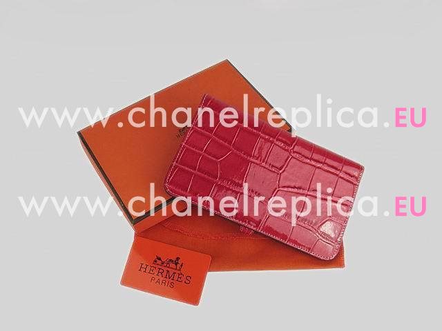 Hermes Dogon Clemence Leather Wallet Red-Crocdile-1 HL.001A