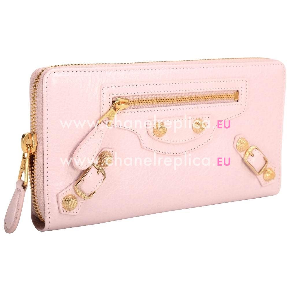 Balenciaga Giant Gold Continental Classic Lambskin Gold Hardware Wallets Pink B5265640