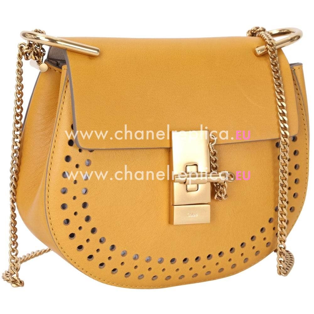 Chloe Drew Grain Leather Golden Chain Bag Orange Yellow C55649962