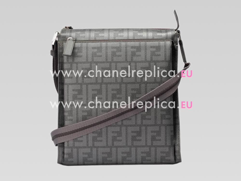 FENDI Classic FF Logo PVC Reporter Bag In Gray FE483728