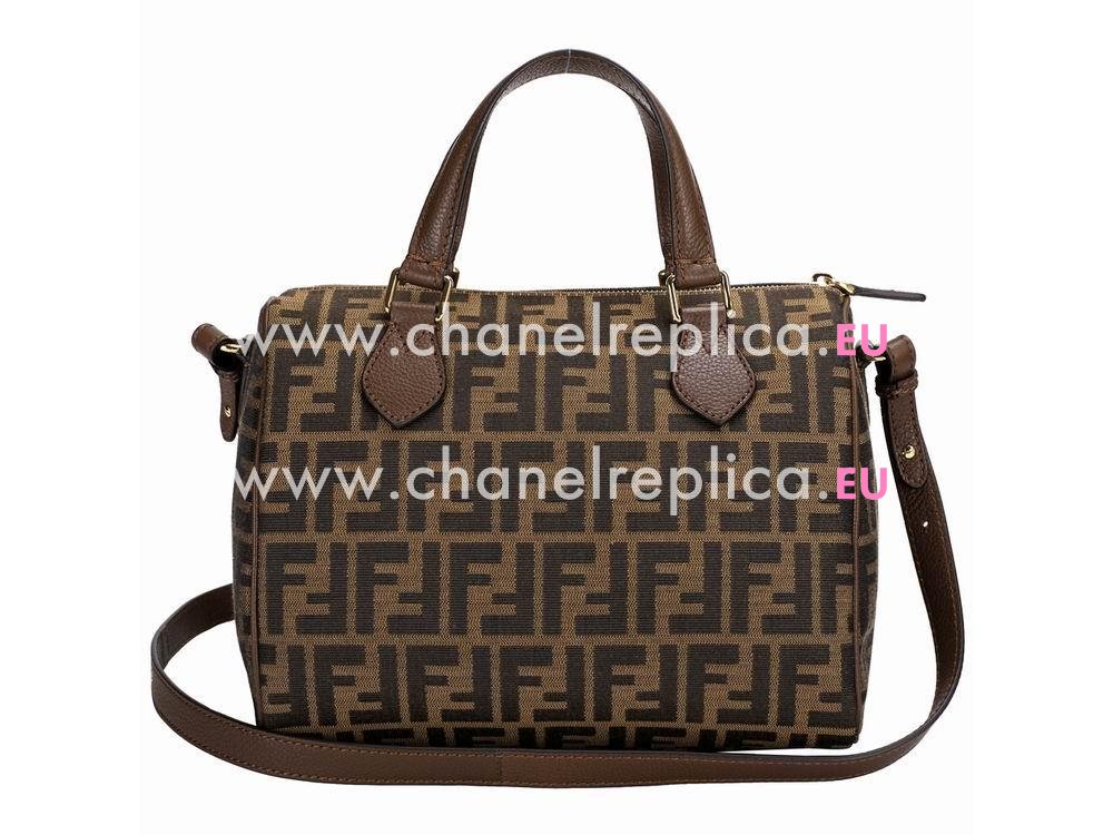 FENDI Classic Calfskin Jacquard Weave Shoulder Bag In Coffee F529771