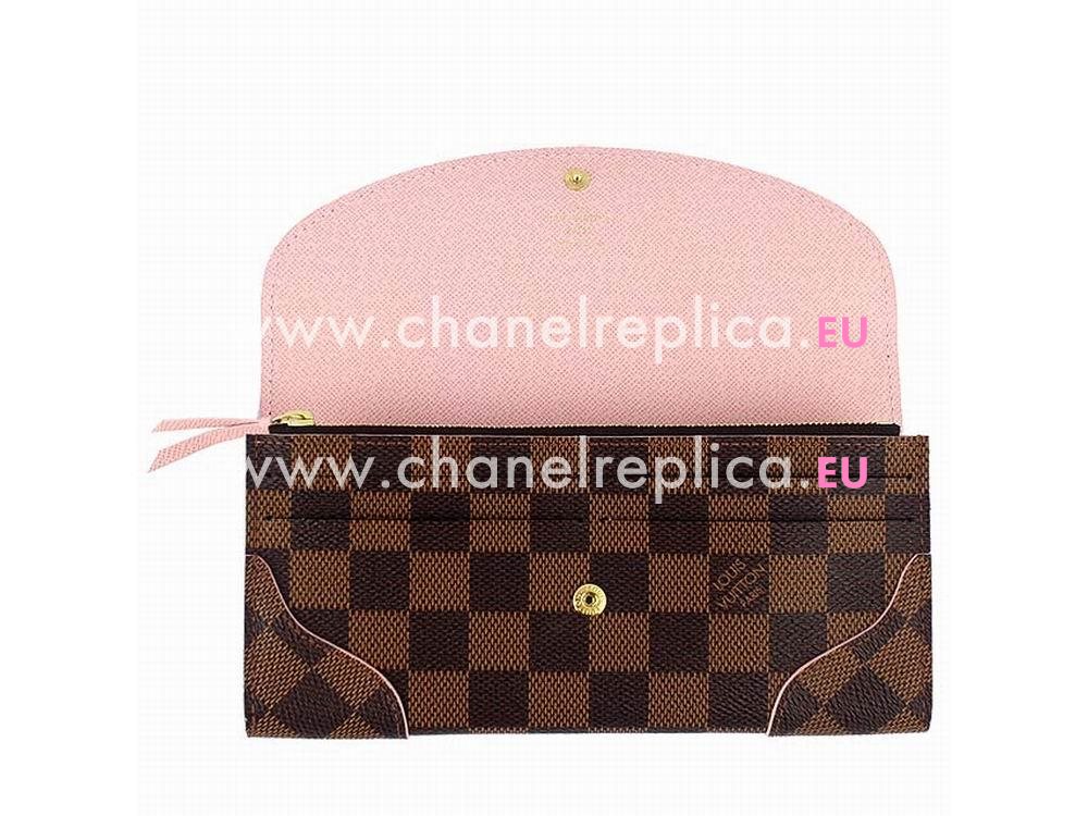 Louis Vuitton Damier Ebene Canvas Caissa Wallet Rose Ballerine N61227