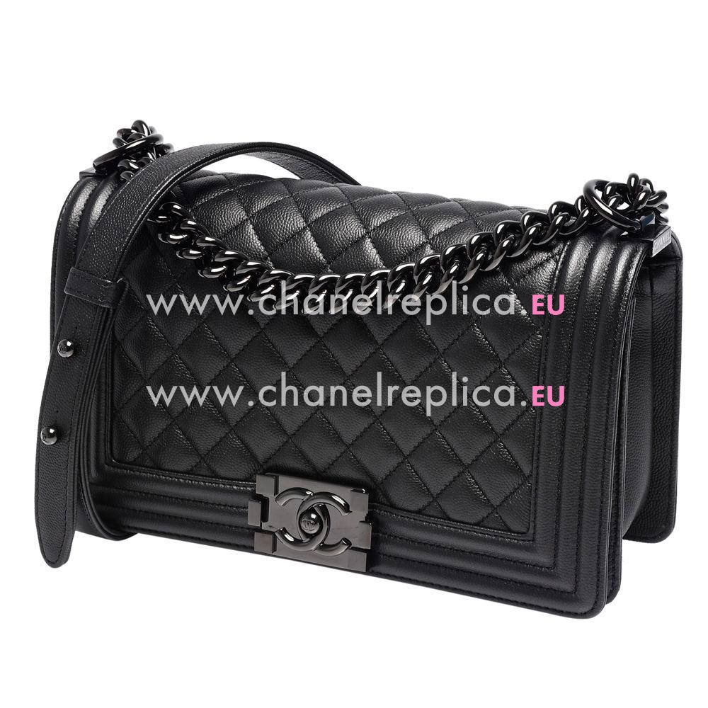 Chanel Black Grain Lambskin Shiny Black Hardware Medium Boy Bag A809A78