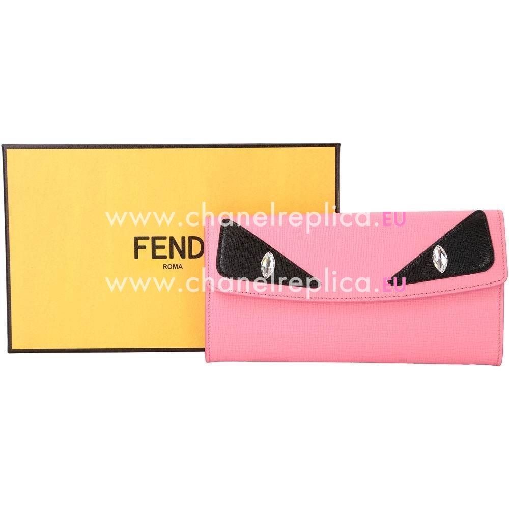 FENDI Monster Crayons Eye Cowhide Leather Wallets Pink F1548716
