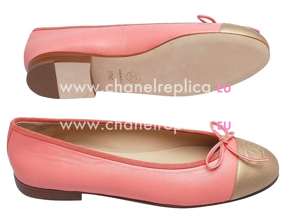 Chanel Double CC Lambskin Bowknot Shoes Peach Gold G56340