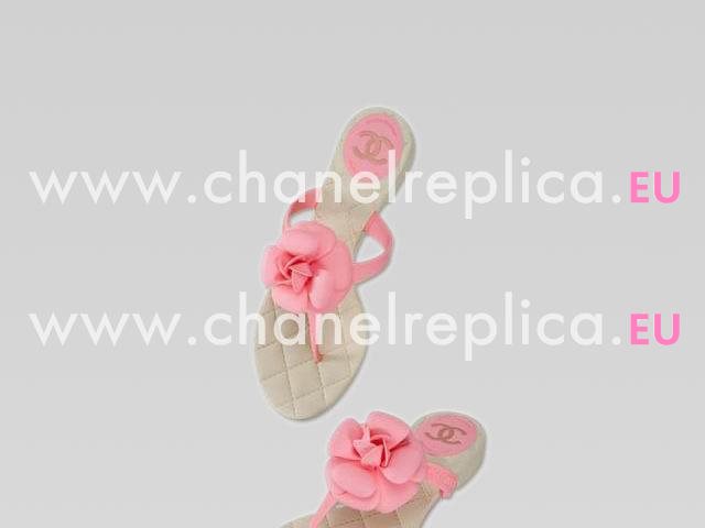 Chanel CC Camellia Flip-Flops Sandal In Pink&Off-white 276695