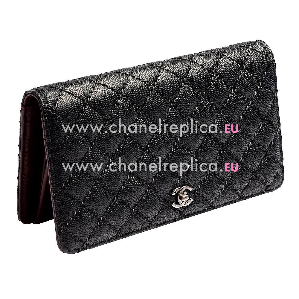 Chanel Caviar Anti-silver CC Long Wallet Black A652398
