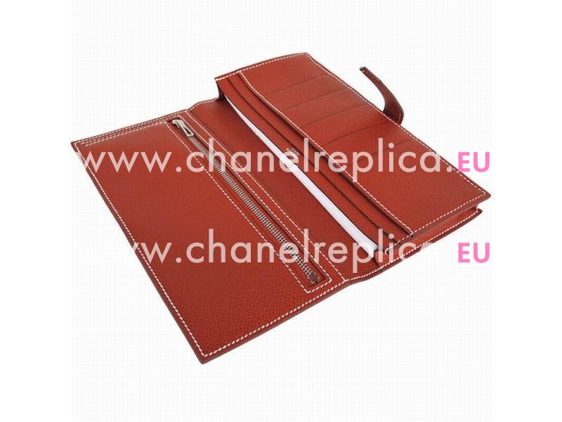Hermes Dogon Epsom Leather Long Wallet Silvery Hardware Orange H75980
