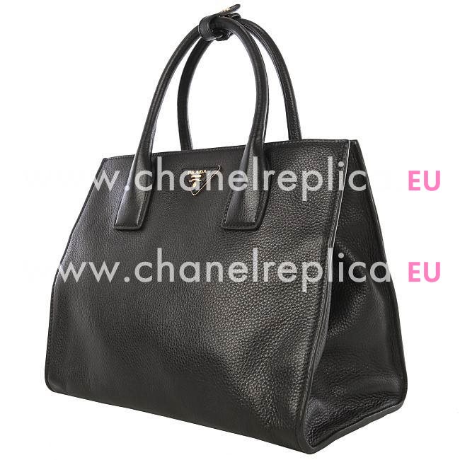 Prada Lux Claf Triangle Logo Caviar Calfskin Should/handbag Black PR5356280