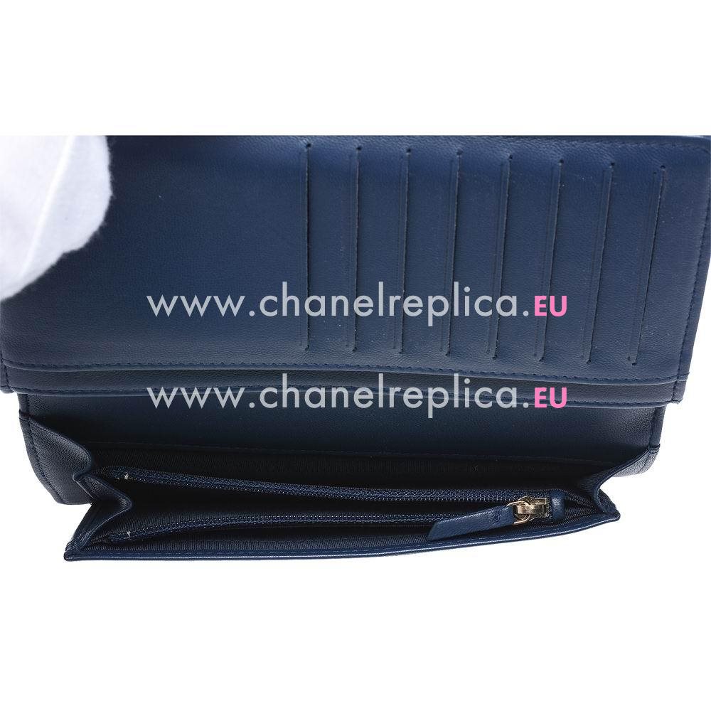 Chanel Lambskin Anti-gold Lock Boy Long Wallet Navy Blue A879098
