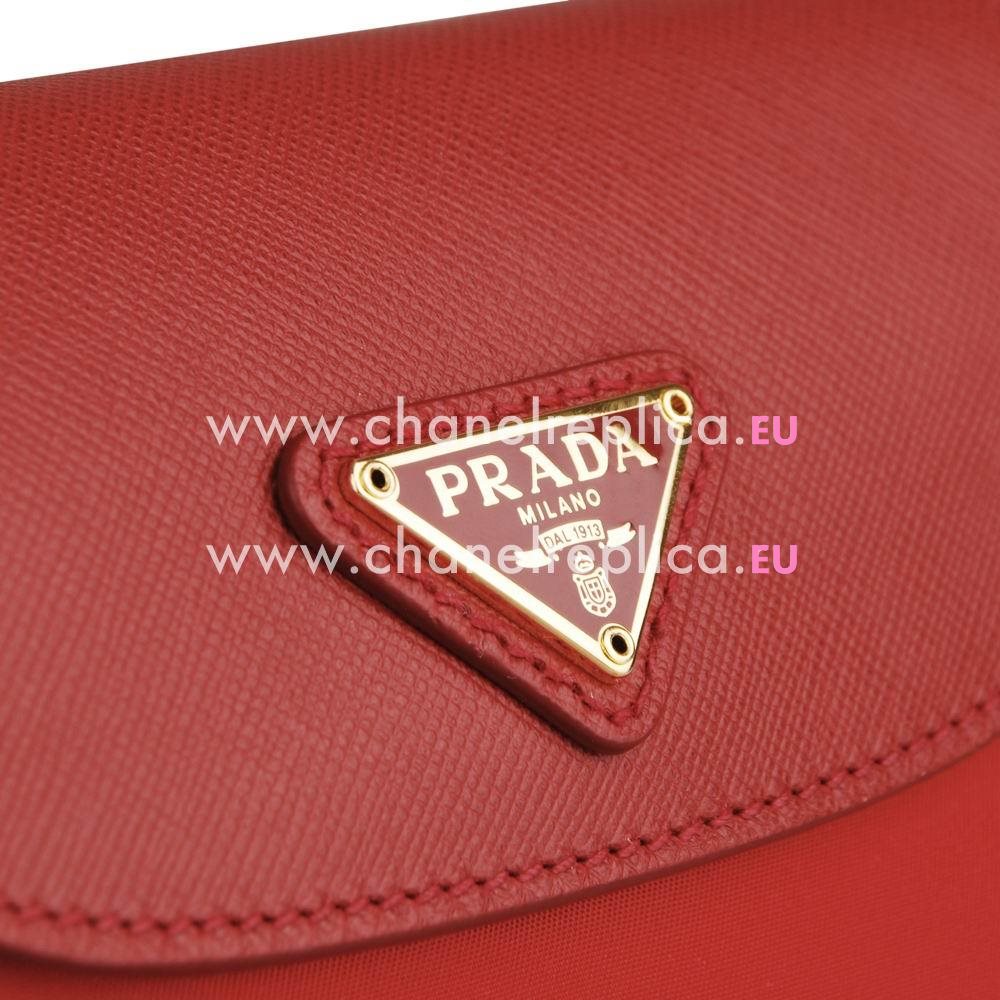 Prada Triangle Logo Plate Cluch Nylon Bag In Red P422143