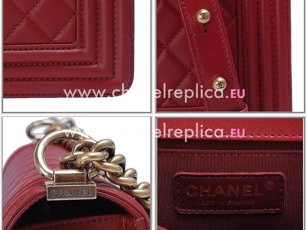 Chanel Lambskin Medium Boy Bag Gold Chain Dark Red A55492