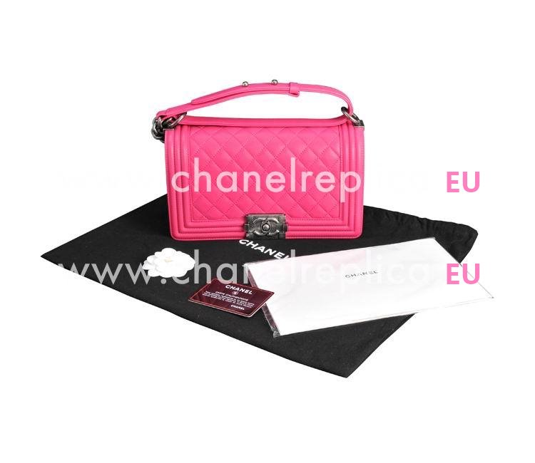 Chanel Rose Red Lambskin Silver Chain 25cm Boy Bag A67086RRD