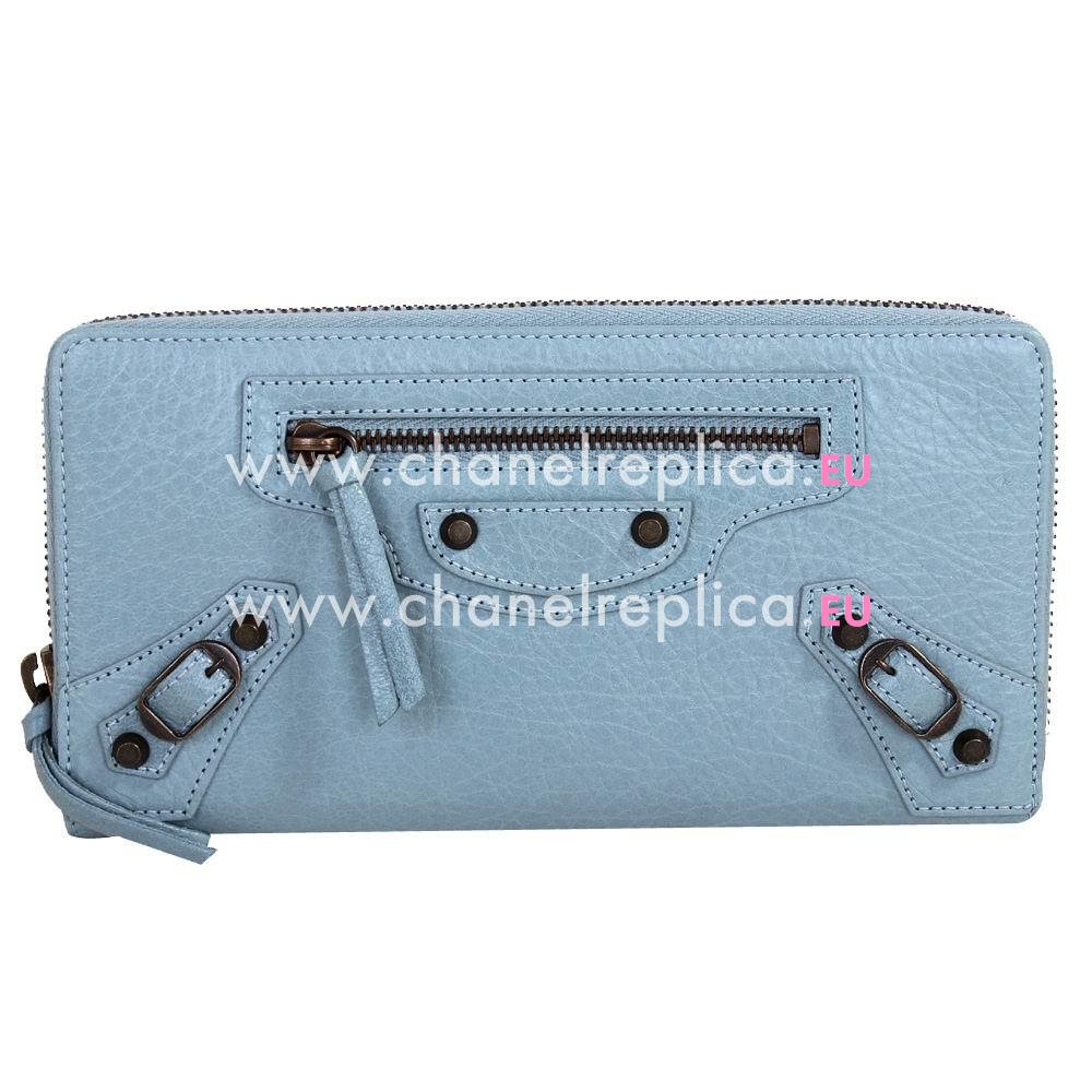 Balenciaga Portafogli Lambskin Aged Brass Hardware Wallets Sky Blue B2055140