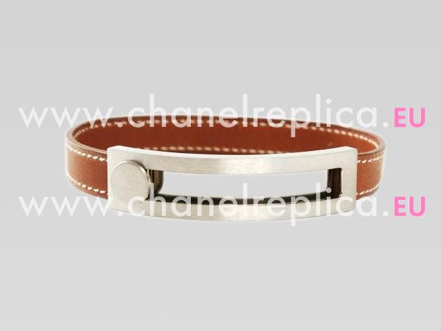 Hermes Matt Silver&Leather Bracelet In Dark Brown HB2099