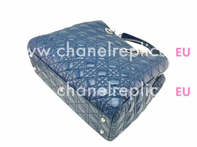 Dior Lady Dior Cannage Patent Leather Blue Shop Tote D3148