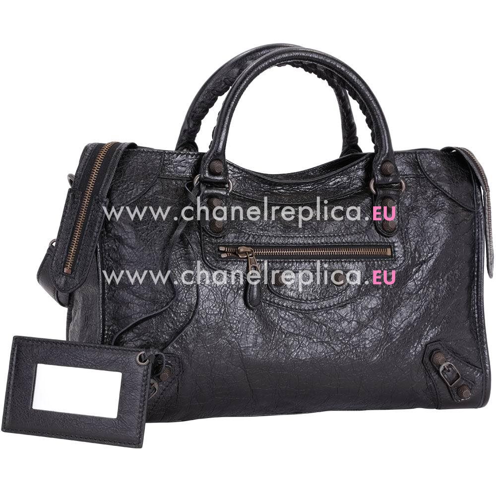 Balenciaga Ciant City Gold Button Lambskin Bag Black B7050704