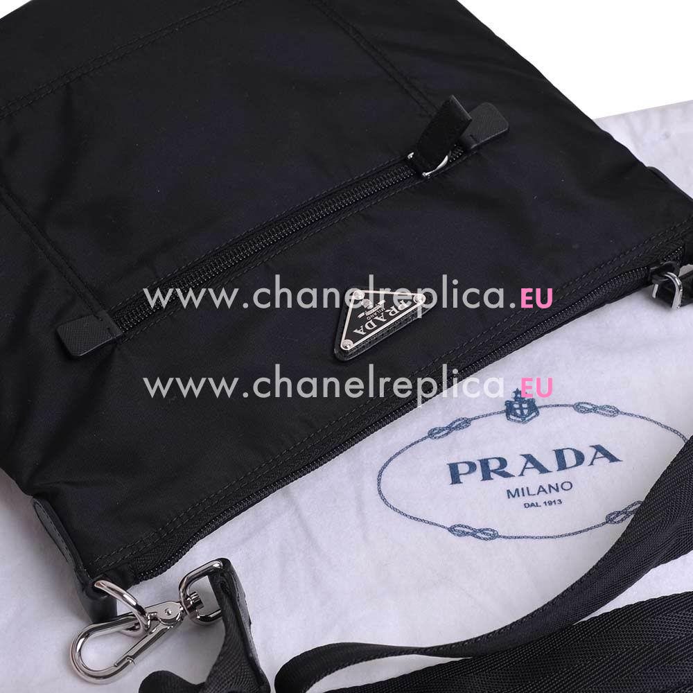 Prada Classic Triangle Logo Cowskin Nylon Message Bag Black P7021607