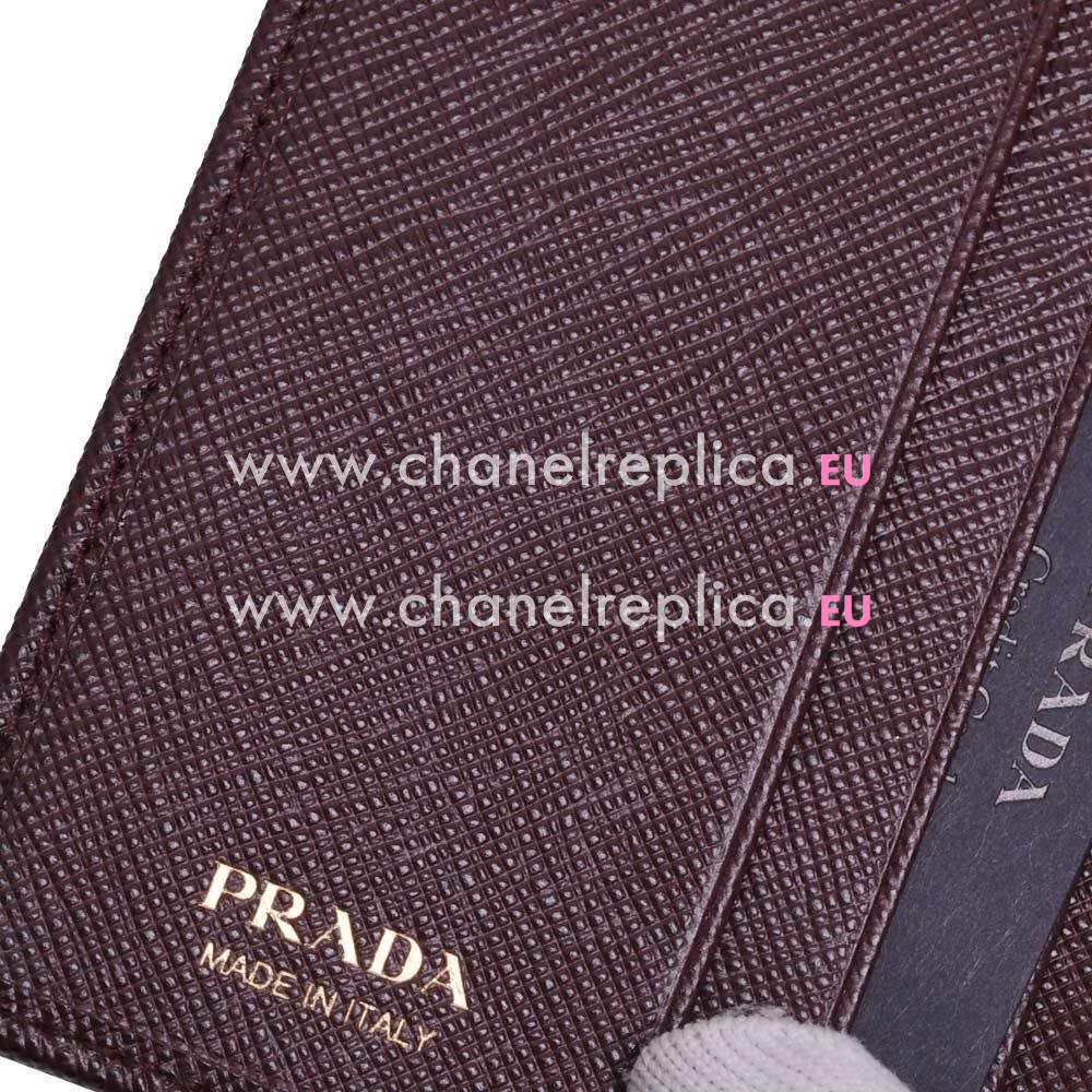 Prada Saffiano Gold Embossment Logo Cowhide Loose Change Wallet In Deep Burgundy PR61017038