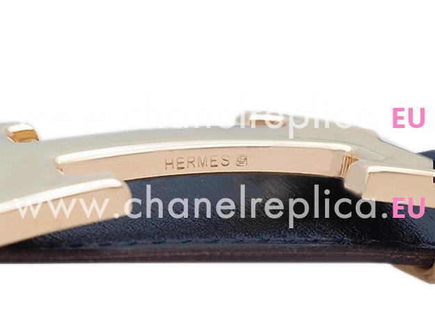 Hermes Gold H Buckle Black-Brown Calfskin Leather Two-sided Belt HB22145