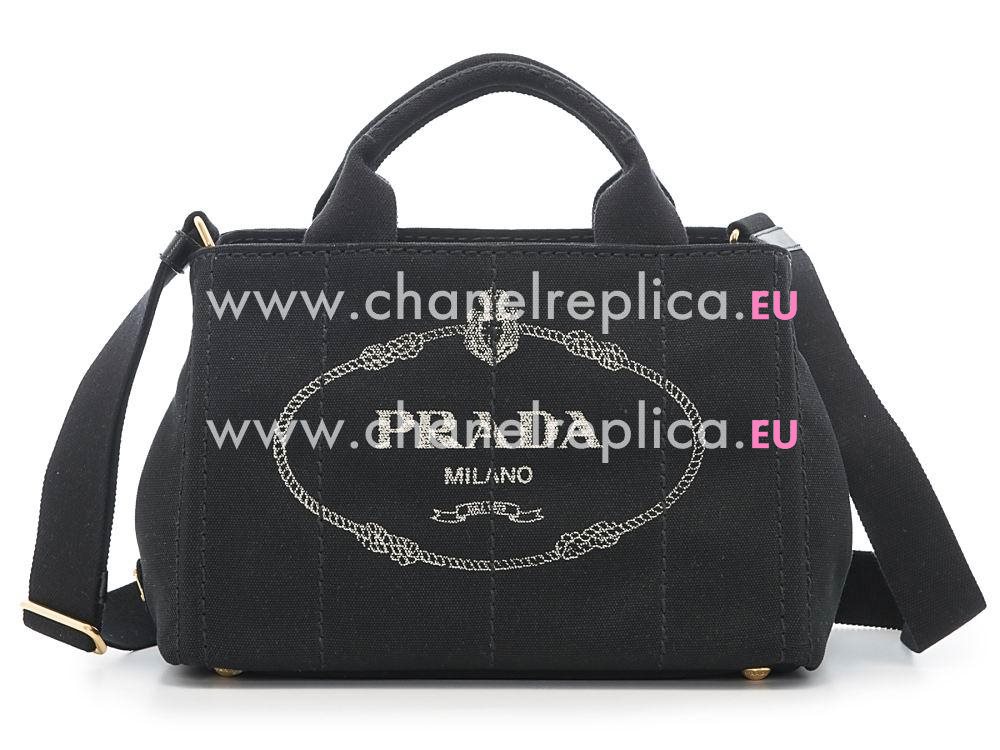 Prada Canapa Stampata Printing Logo Denim Small Size Bag Black PR5312950