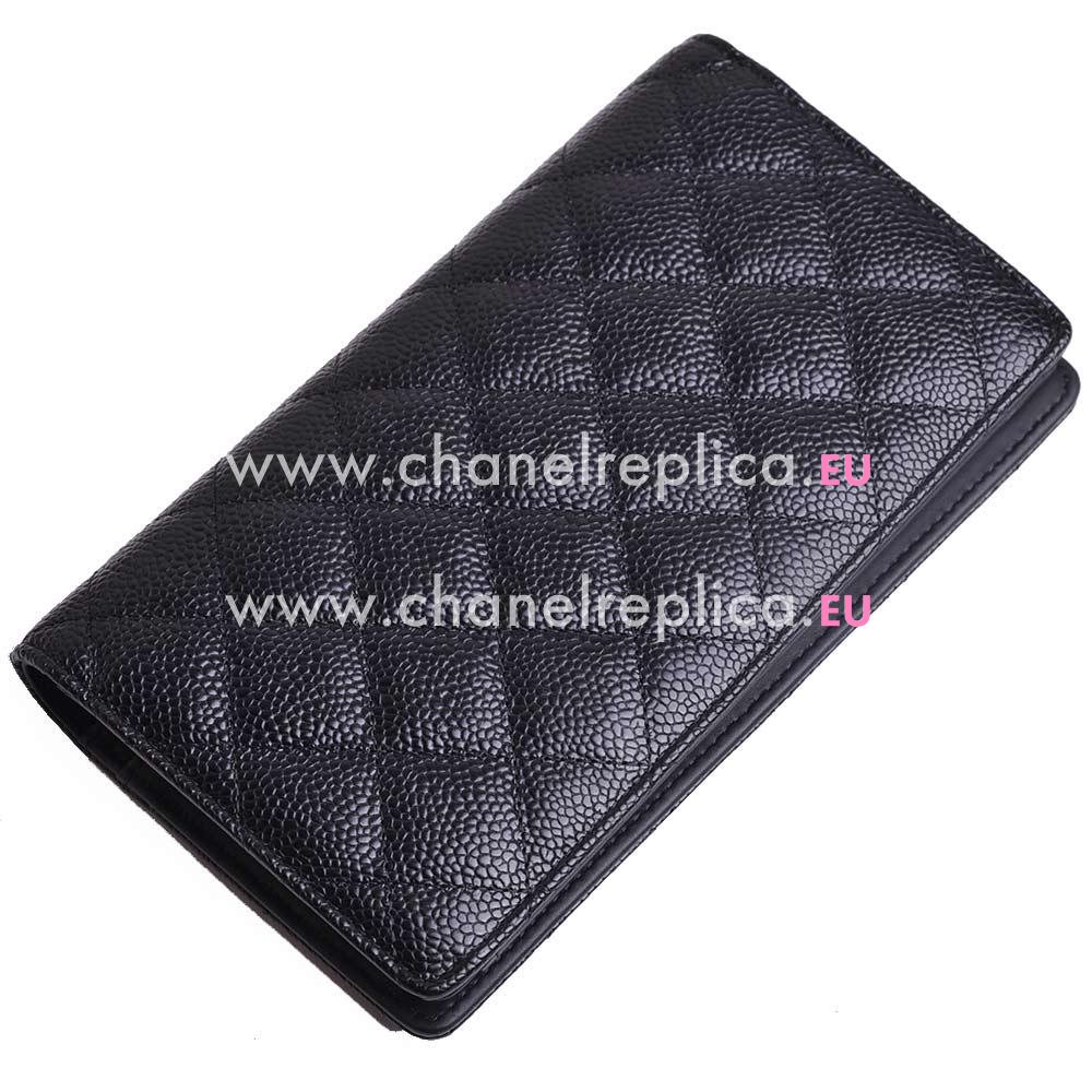 Chanel Caviar Anti-silver Logo Long Wallet Black A69208