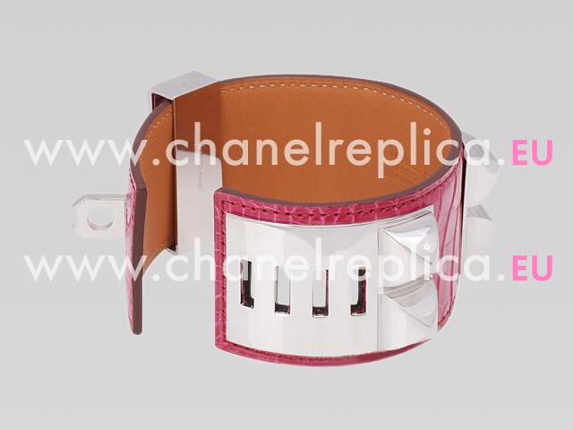 Hermes Goat Skin Collier De Chien Rivets of Metal Bracelet Peach-Red&Silver HE54789