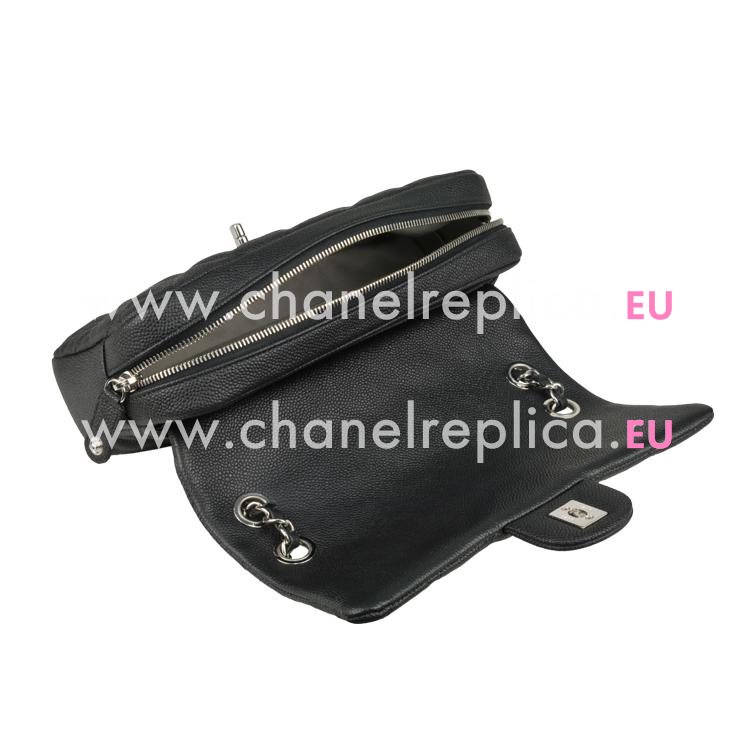 Chanel Easy Medium Caviar Leather Coco Bag Silver Chain Black A67741C