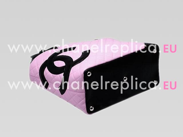 Chanel Cambon Lambskin Tote Bag Pink With Black CC A25169-P