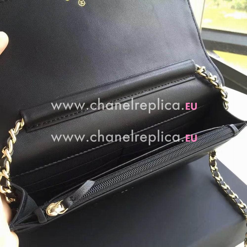 Chanel Classic Gold Hardware Calfskin Shoulder Bag Black/Dark Blue C6120301