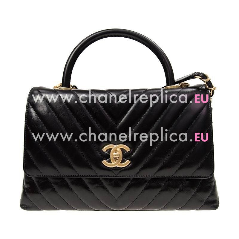 Chanel Calfskin V Coco Handle Anti- Gold Hardware Black A92991BLKGPV