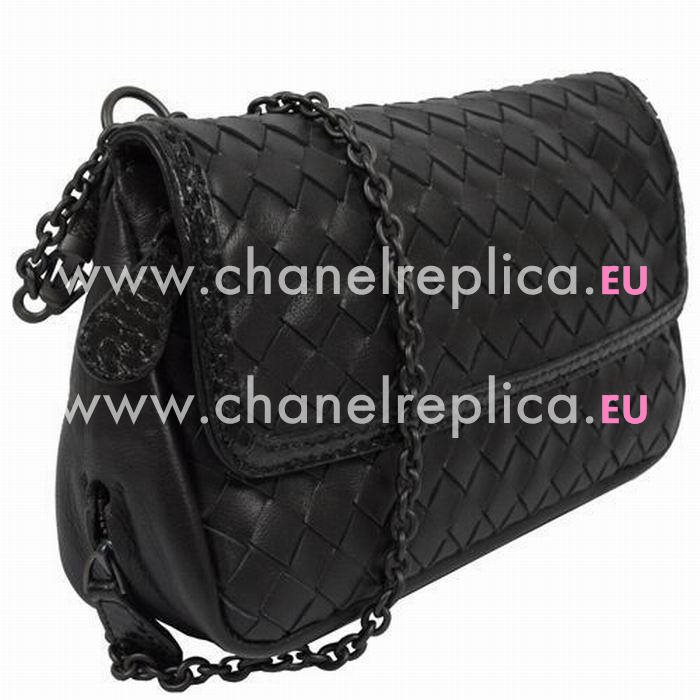 Bottega Veneta Nappa Leather Woven Shoulder Bag Black BV7061506