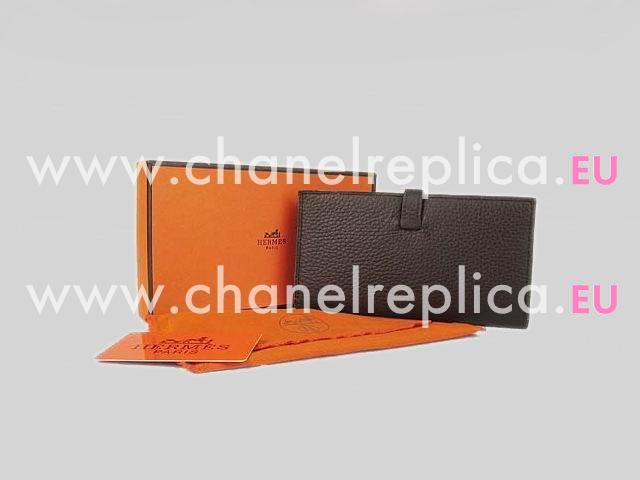 Hermes Hermes Dogon Clemence Leather Wallet Coffee H0005J