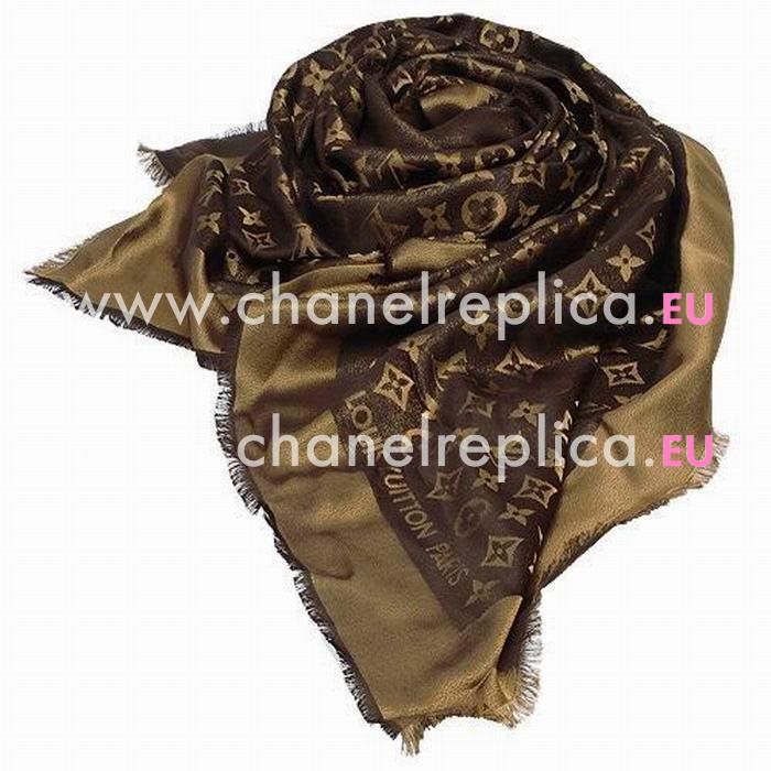 Louis Vuitton Classic Mongram Silk Wool Shawl Brown M74122