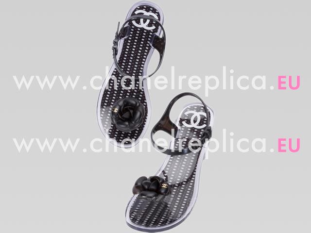 2013 Chanel Double C Camellia Strappy Sandals In Black A46899