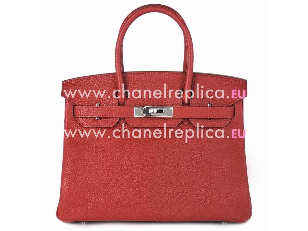 Hermes Birkin 30 Red 54 Clemence Leather Palladium Hardware Hand Sew H1030BJH