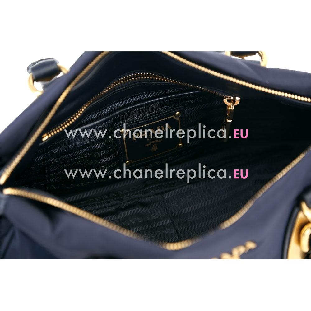 Prada Nylon Double Metal Logo Large Bag Deep Blue PR093D50