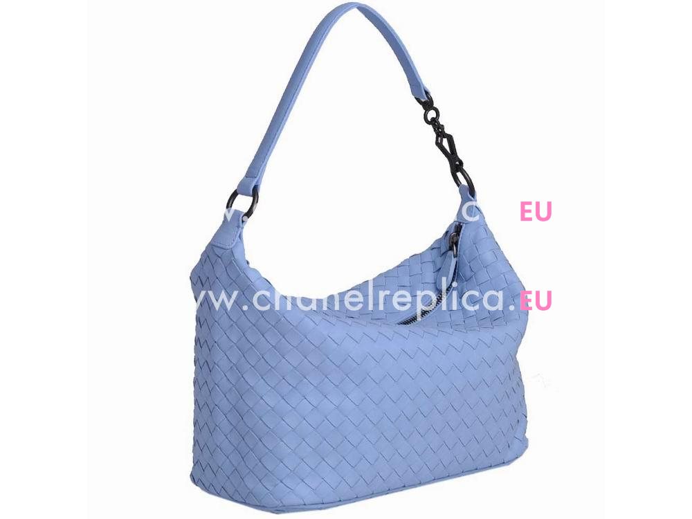 Bottega Veneta Brunito Intrecciato Grosgrain Shoulder Bag Water Blue BV239982