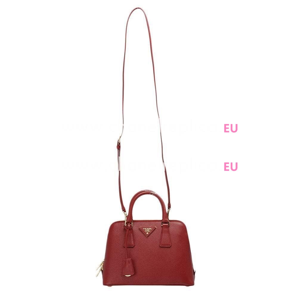 Prada Lux Saffiano Classic Triangle Logo Cowhide Handle/Shoulder Bag Burgundy PR5318079