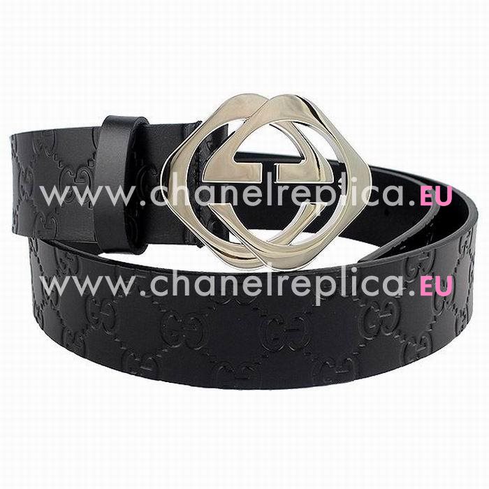 Gucci Rhombus Double GG Buckle Black Embossed Cowhide Belt G5940724