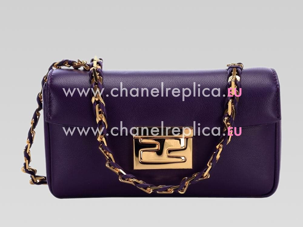 FENDI Baguette Lambskin Mini Chain Dinner Bag Purple F472739