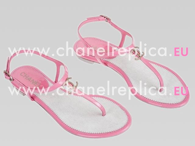 Chanel Golden CC Patent Leather Sandals In Pink CH44301