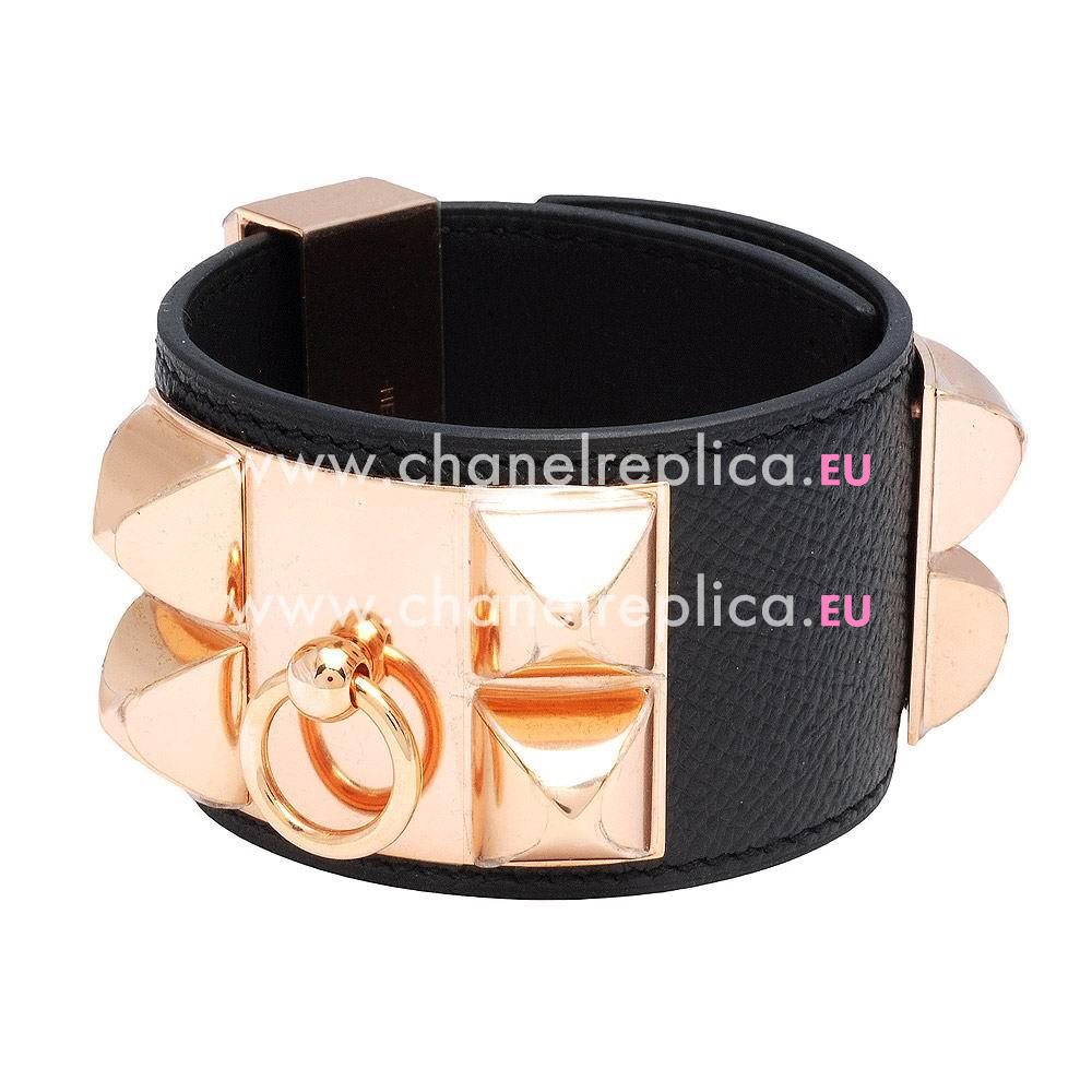Hermes Colloer De Chien Calfskin Bracelet Black/Rose Gold H7022103