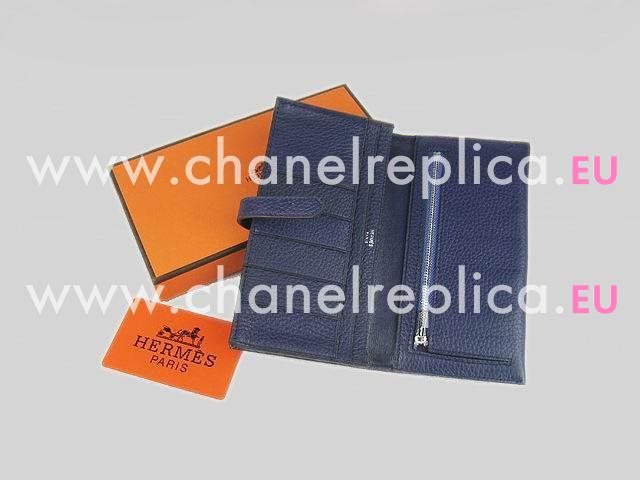 Hermes Dogon Clemence Leather Wallet Deep Blue H0005D