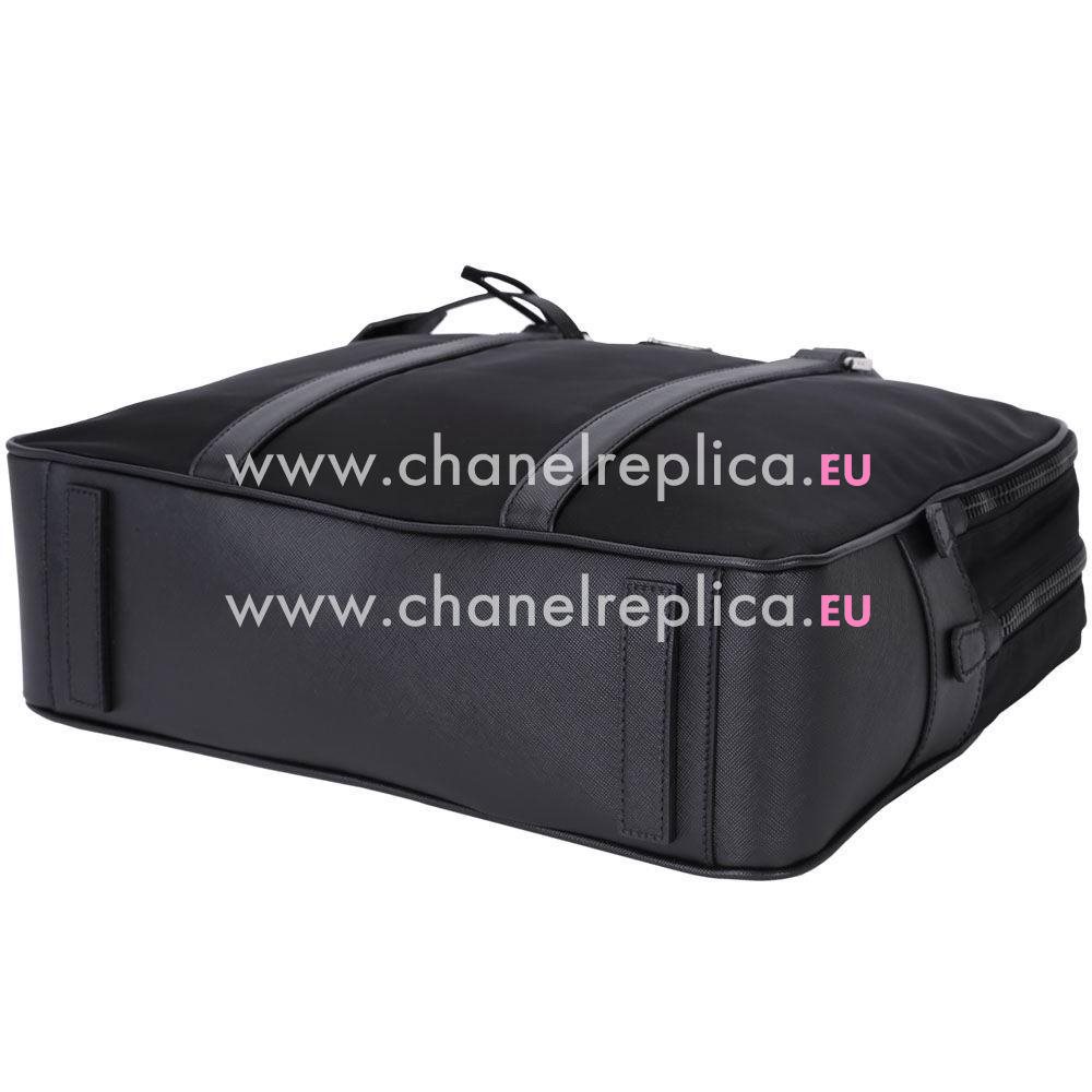 Prada Saffiano Travel Classic Cowhide Nylon Briefcase Black PR161016015