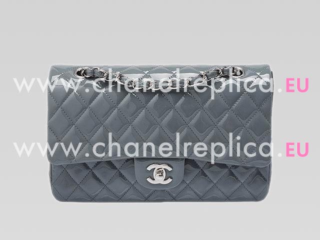 Chanel Patent Medium Flap Bag Blue Grey(Silver) A01112-BG