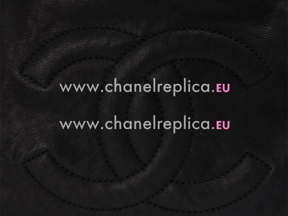 Chanel CC Logo Cowhide Shop Tote Bag Black(Silver) A53187