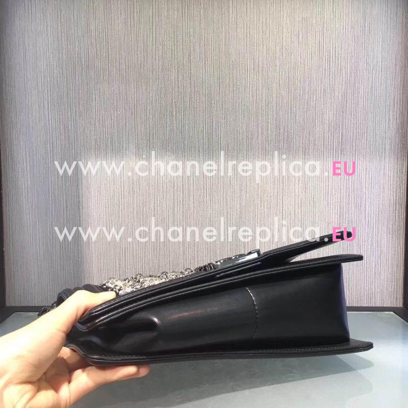 CHANEL Classic Boy Calfskin LED Shoulder Bag Black C7090802